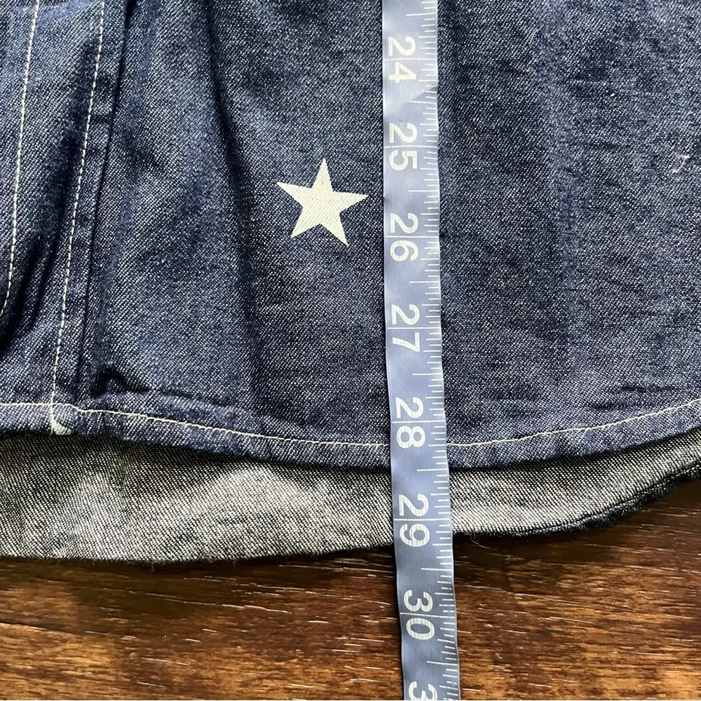 Stussy big star AOP logo spellout button front denim chambray shirt medium - Picture 8 of 10